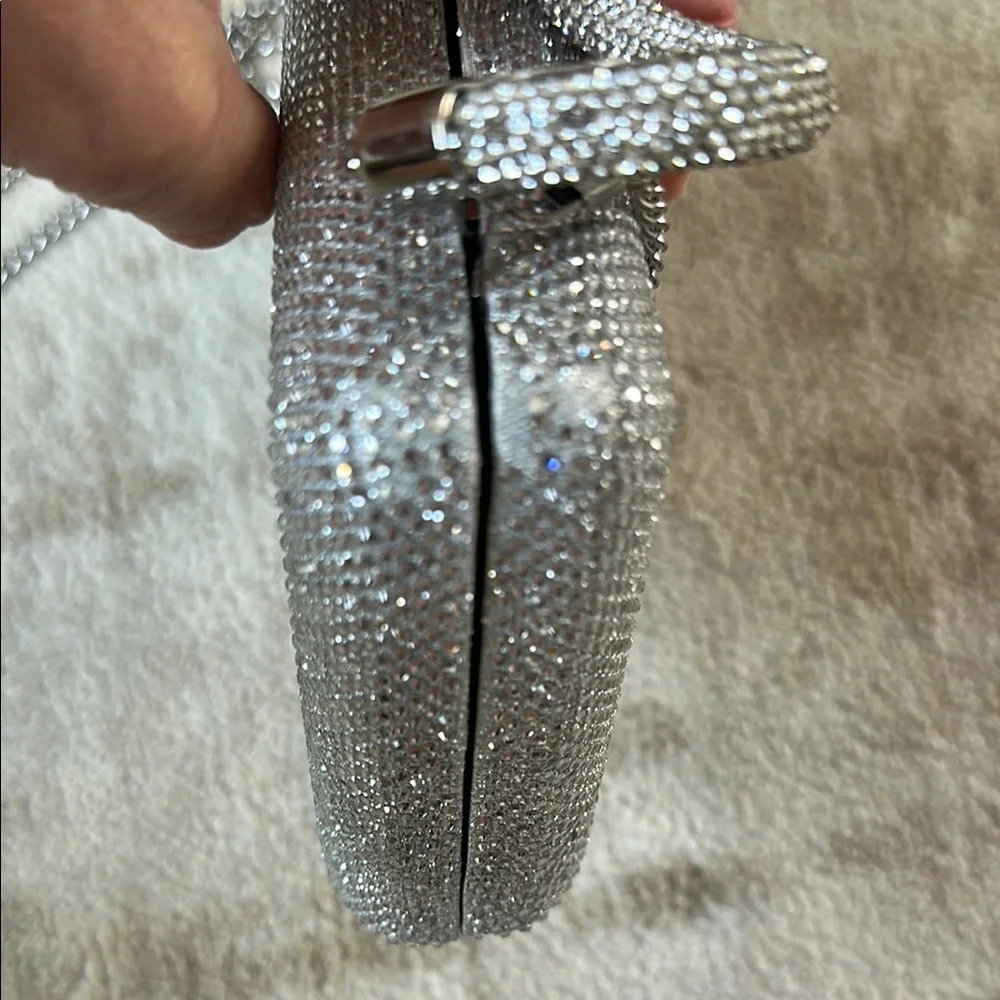 Silver Evening Clutch Bag with Chain Strap